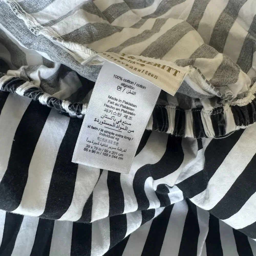 POTTERY BARN EMILY & MERITT PIRATE STRIPE XL Twin Sheet Set Black French Chic